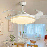 Simple Retractable Blades White LED Ceiling Fan Light Image - 1