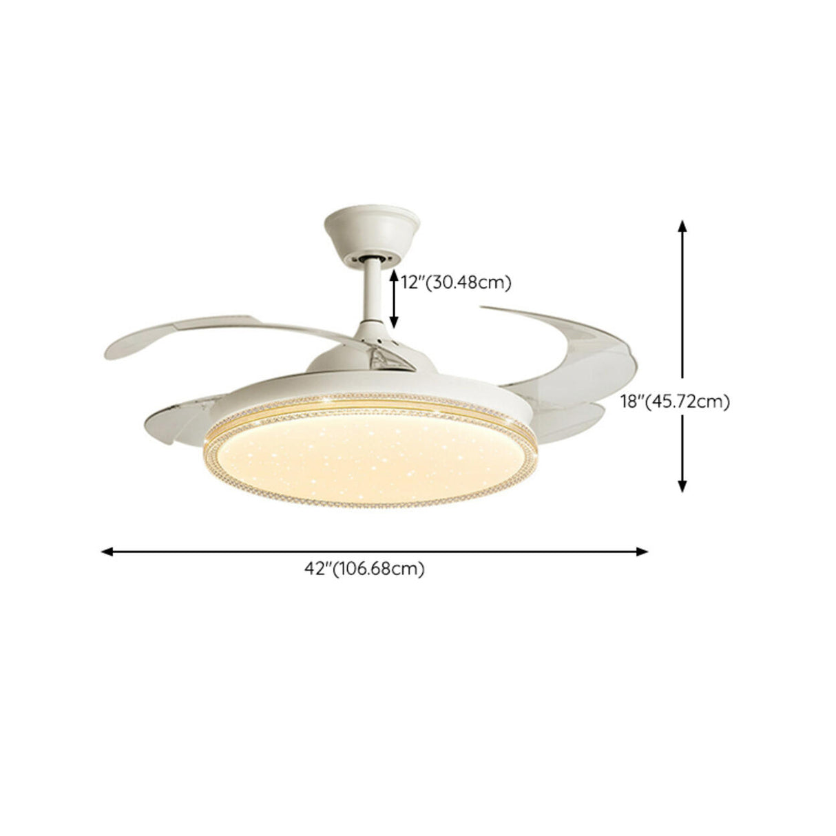 Simple Retractable Blades White LED Ceiling Fan Light 