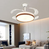 Simple Retractable LED Round Ceiling Fan with Light Image - 2