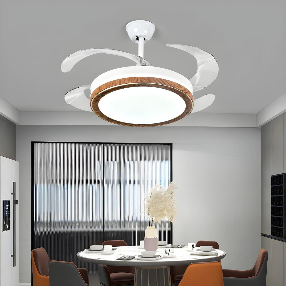 Simple Retractable LED Round Ceiling Fan with Light Image - 3