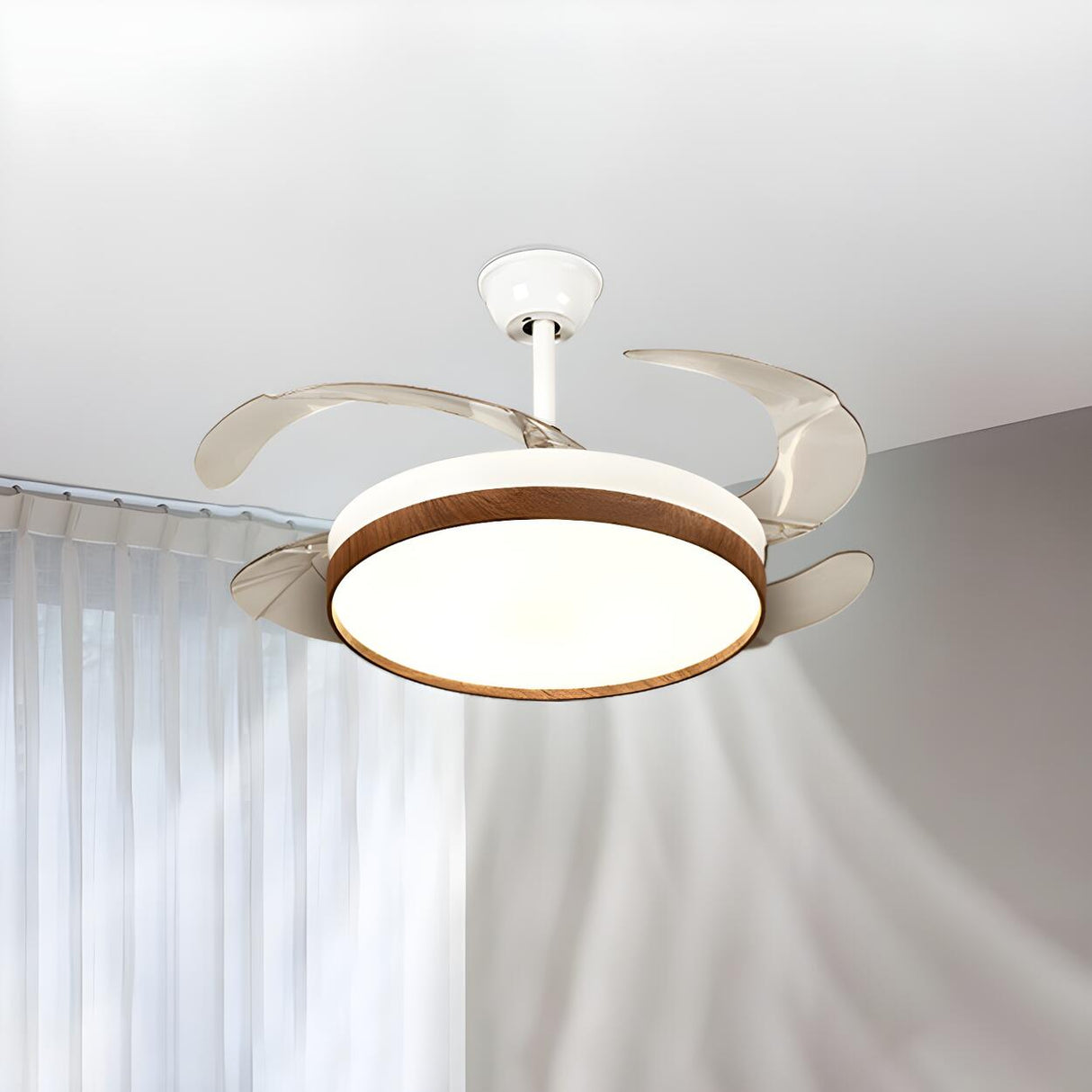 Simple Retractable LED Round Ceiling Fan with Light Image - 7