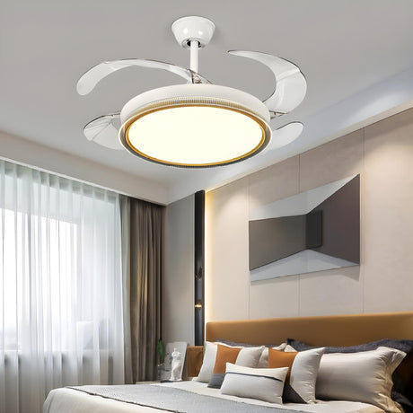 Simple Retractable LED Round Ceiling Fan with Light Image - 8