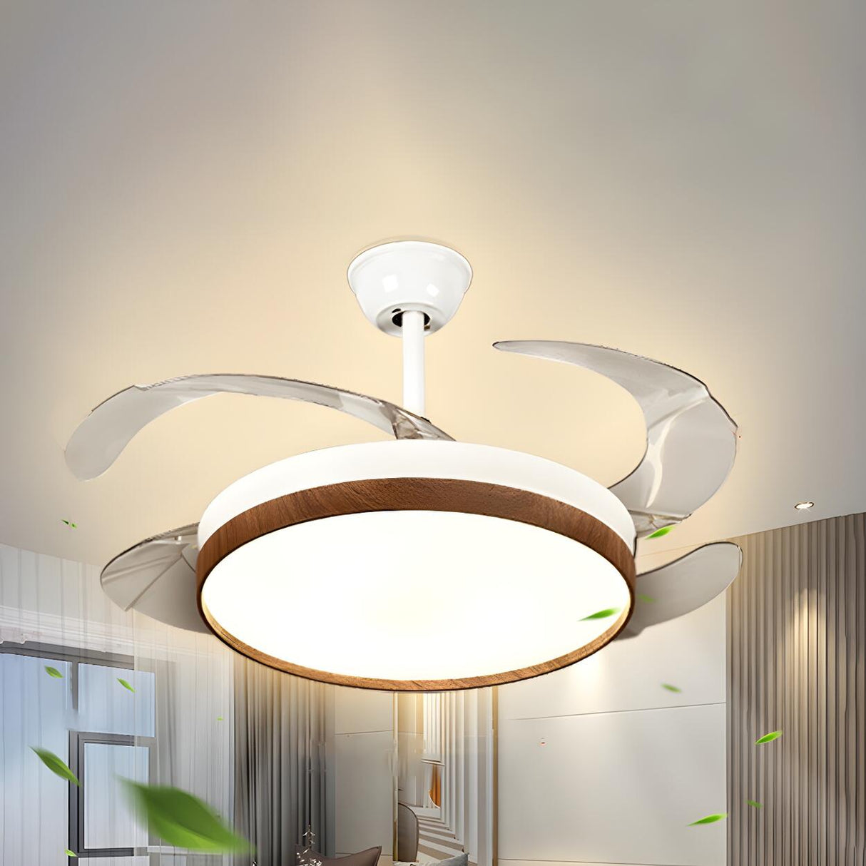 Simple Retractable LED Round Ceiling Fan with Light Image - 9