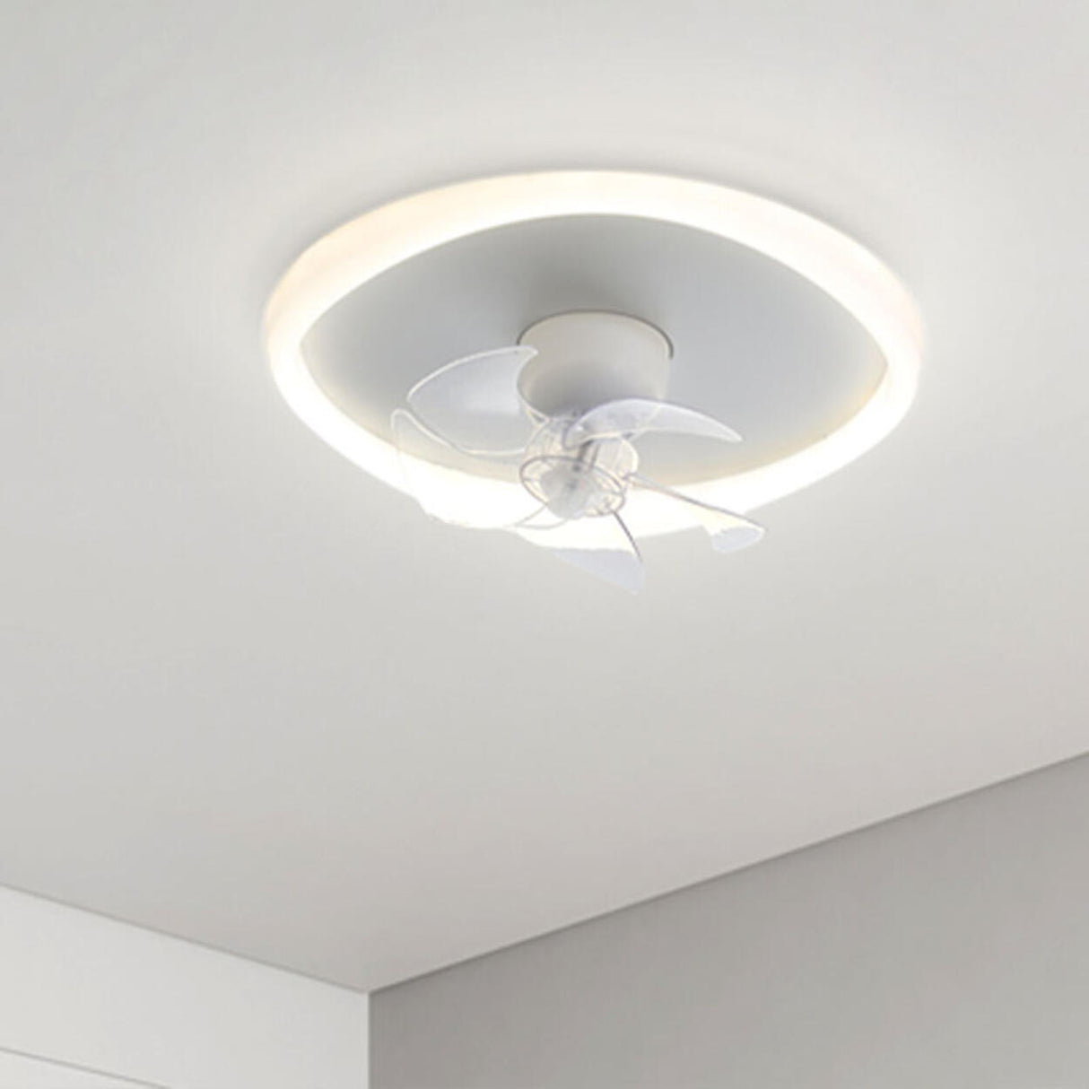 Simple Ring Flush Mount Ceiling Fan with LED Light Image - 12