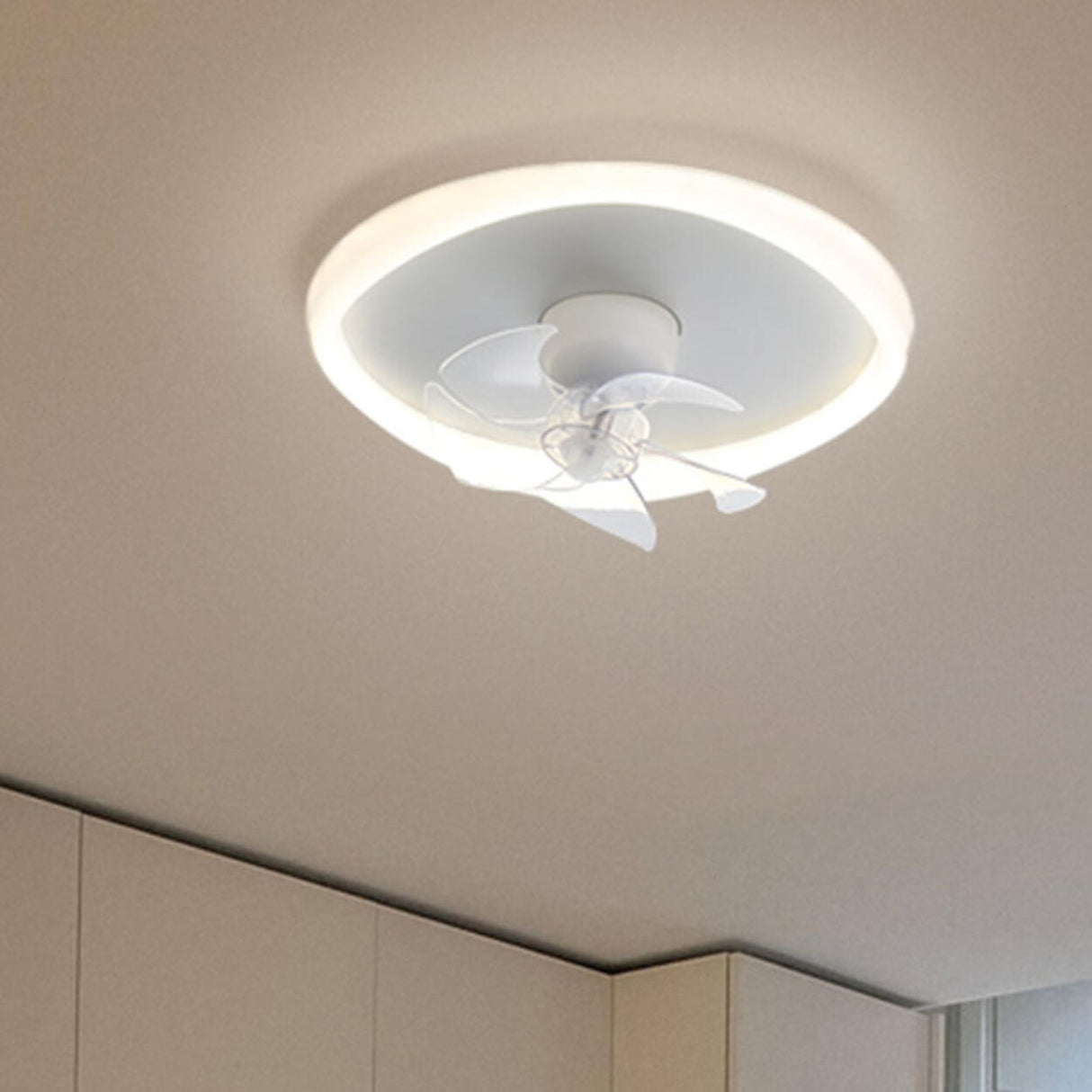 Simple Ring Flush Mount Ceiling Fan with LED Light Image - 3