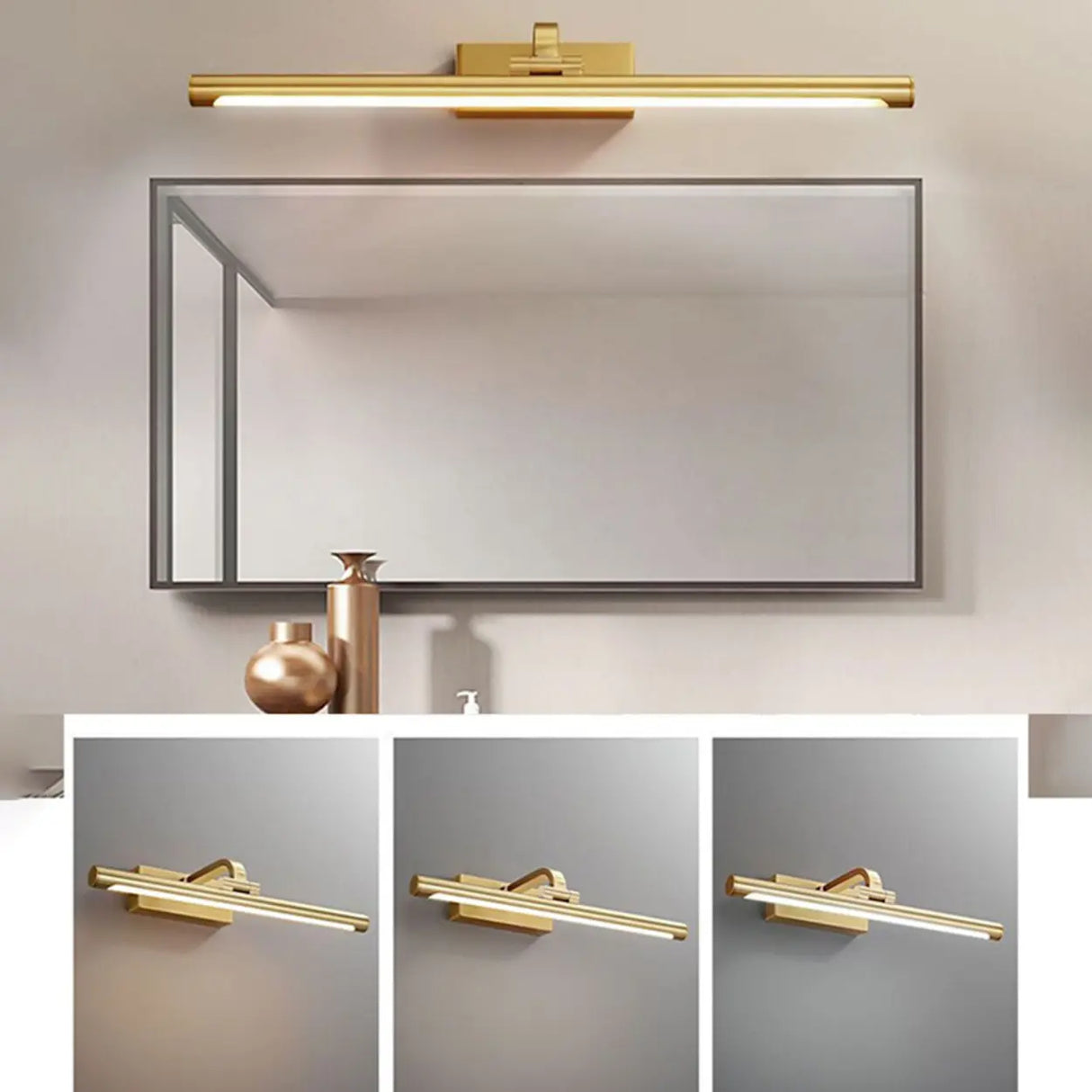 Simple Rotatable Brass Long Bar Vanity Mirror Light Image - 11