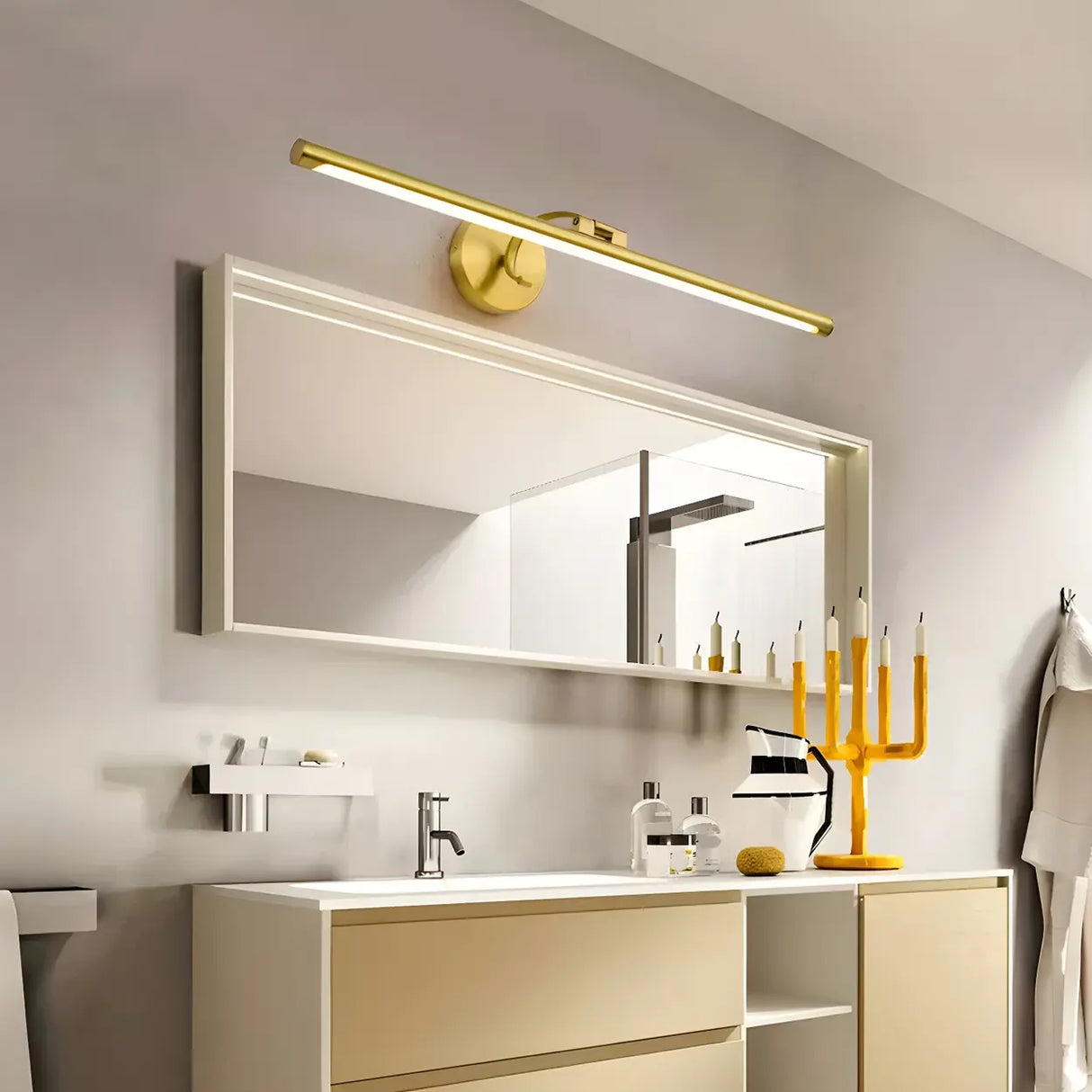 Simple Rotatable Gold Cylinder LED Metal Vanity Lights Image - 1