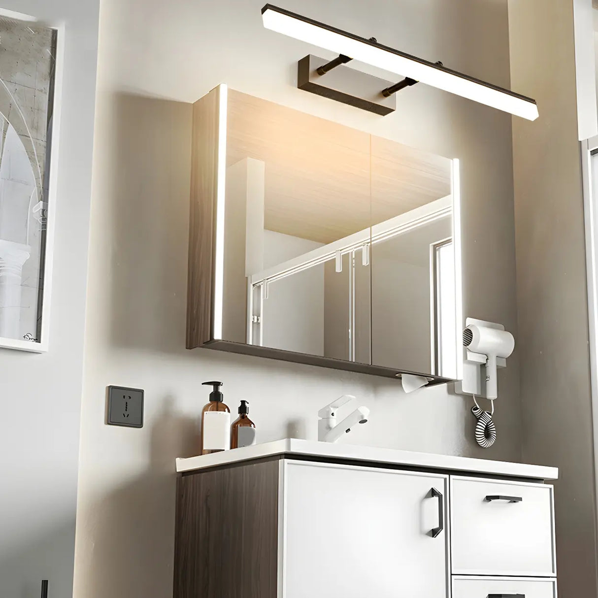 Simple Rotating Rectangular Black Metal Vanity Light Image - 4