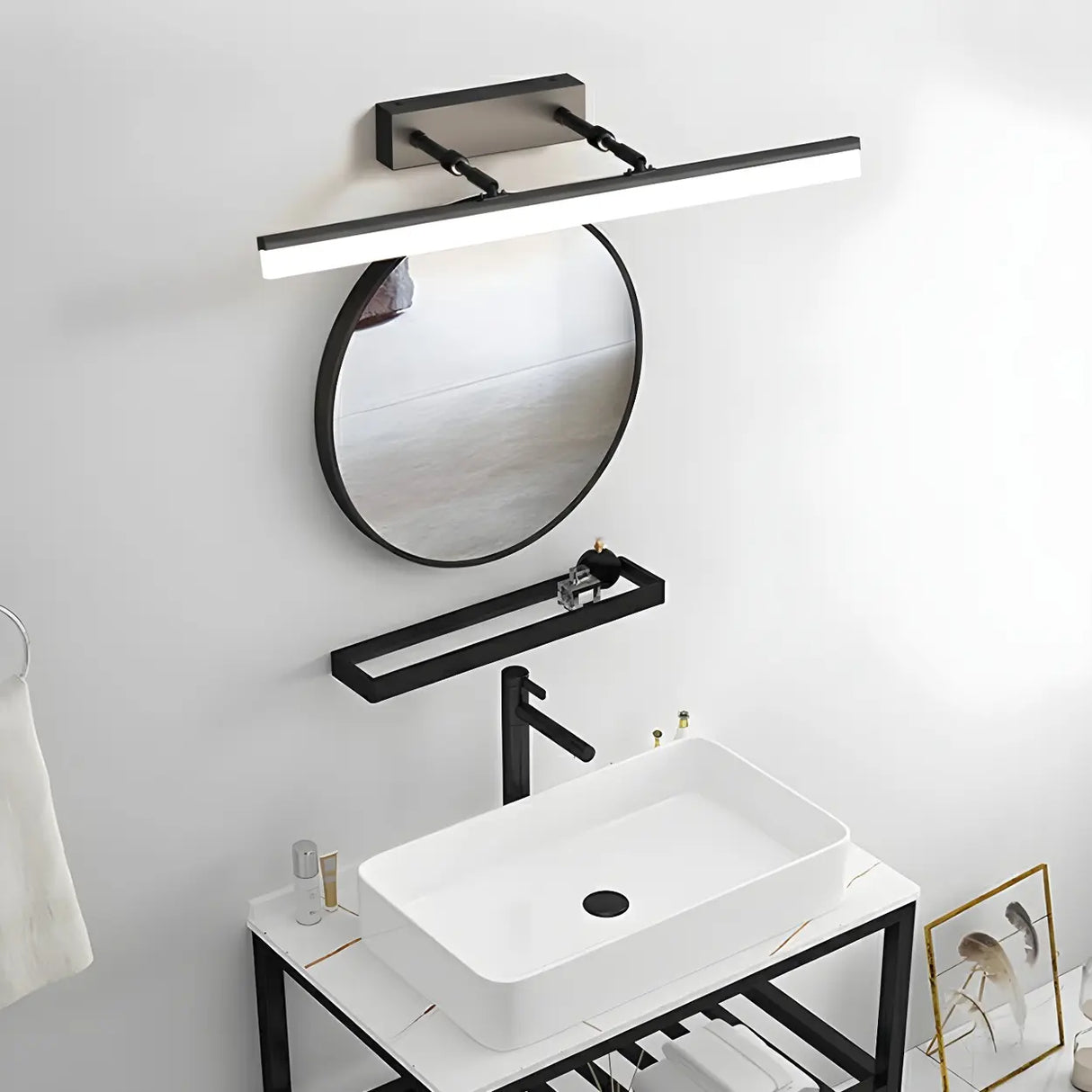 Simple Rotating Rectangular Black Metal Vanity Light Image - 5