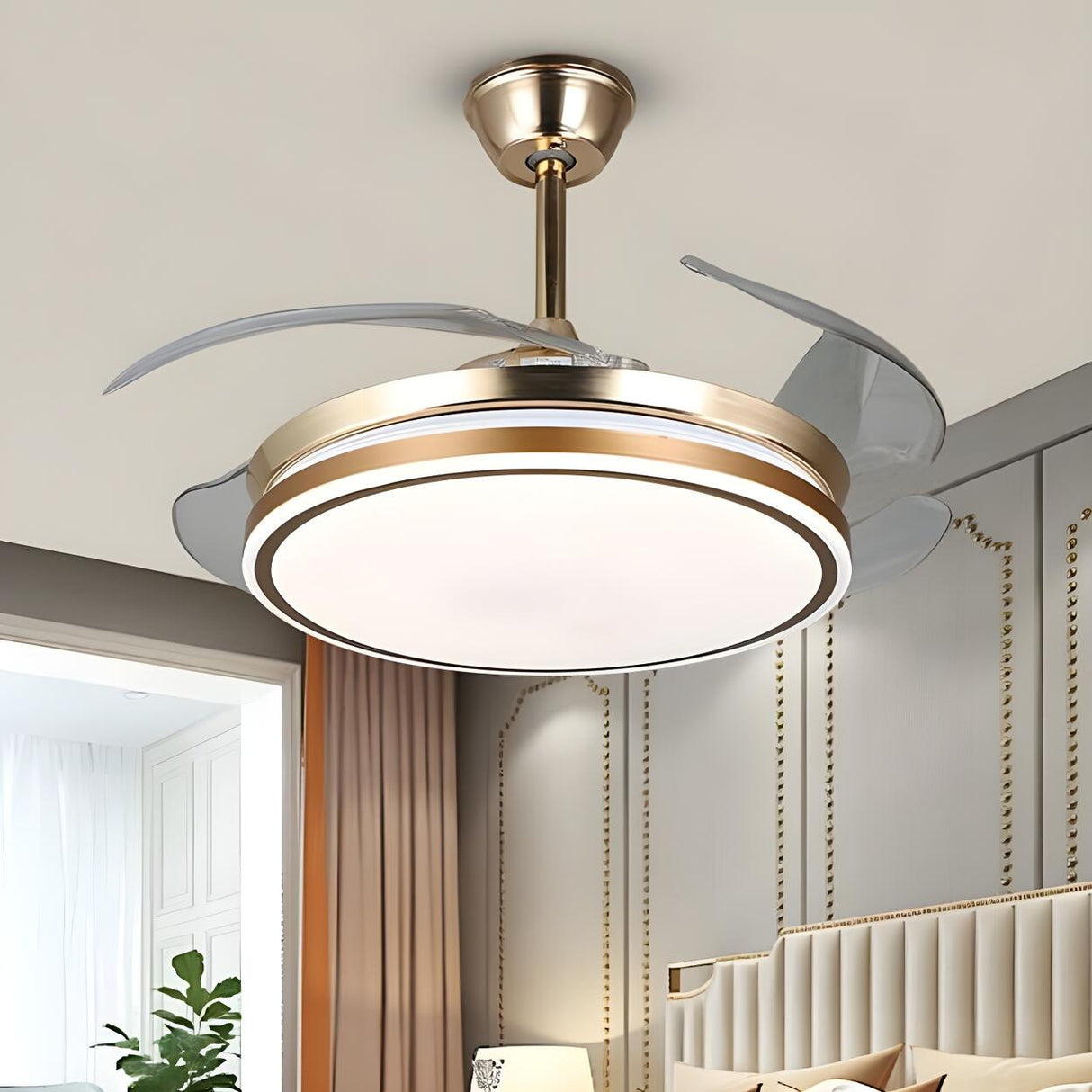 Simple Round 4 Clear Blades Modern Ceiling Fan Light Image - 4