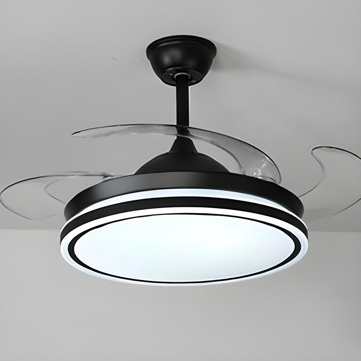 Simple Round 4 Clear Blades Modern Ceiling Fan Light Image - 5