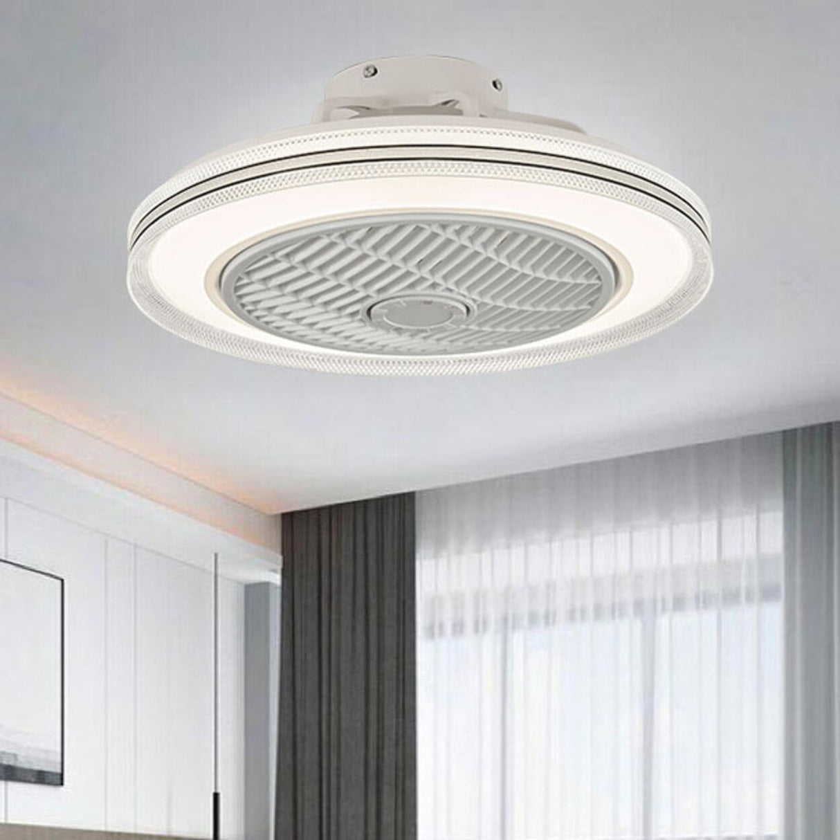 Simple Round Bladeless Modern Ceiling Fan with Light Image - 1