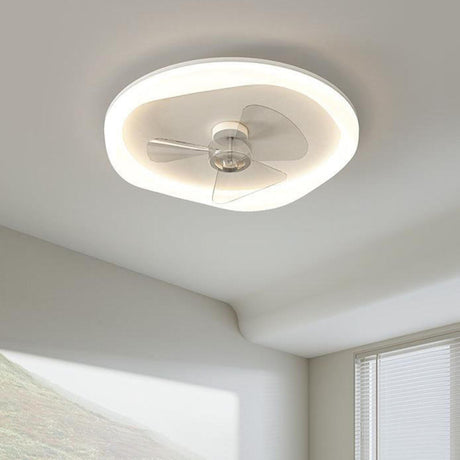 Simple Round Dimming Flush Mount Ceiling Fan with Light Image - 2