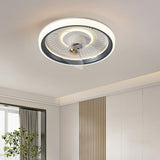 Simple Round Dimming Flush Mount Light with Fan Image - 1