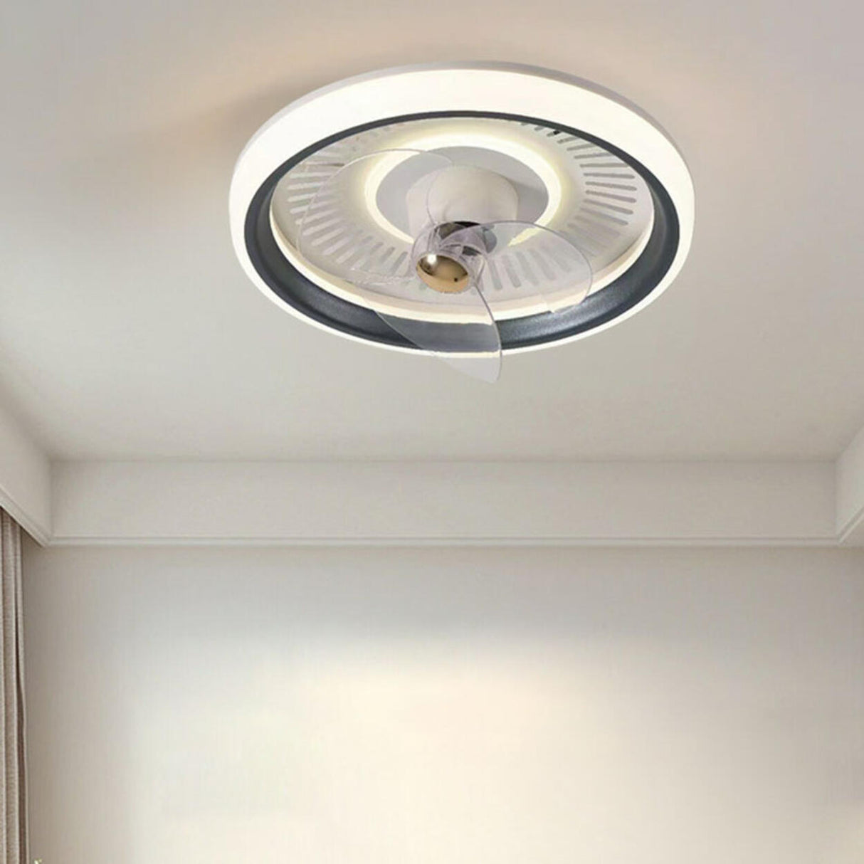 Simple Round Dimming Flush Mount Light with Fan Image - 13