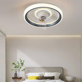 Simple Round Dimming Flush Mount Light with Fan Image - 2