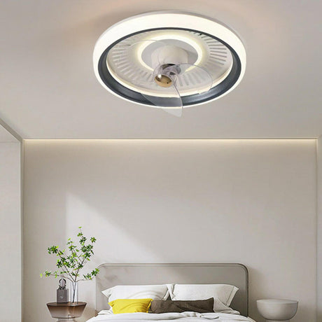 Simple Round Dimming Flush Mount Light with Fan Image - 2