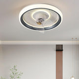 Simple Round Dimming Flush Mount Light with Fan Image - 3