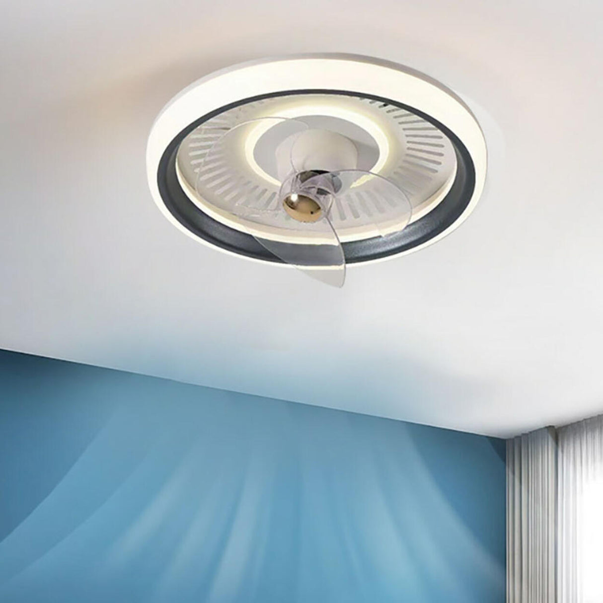 Simple Round Dimming Flush Mount Light with Fan Image - 4