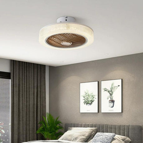 Simple Round Drum Flush Bladeless Ceiling Fan Light Image - 1