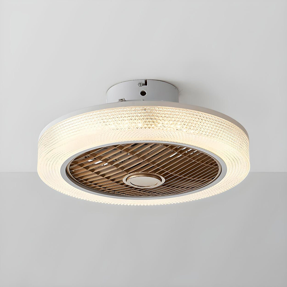 Simple Round Drum Flush Bladeless Ceiling Fan Light Image - 5