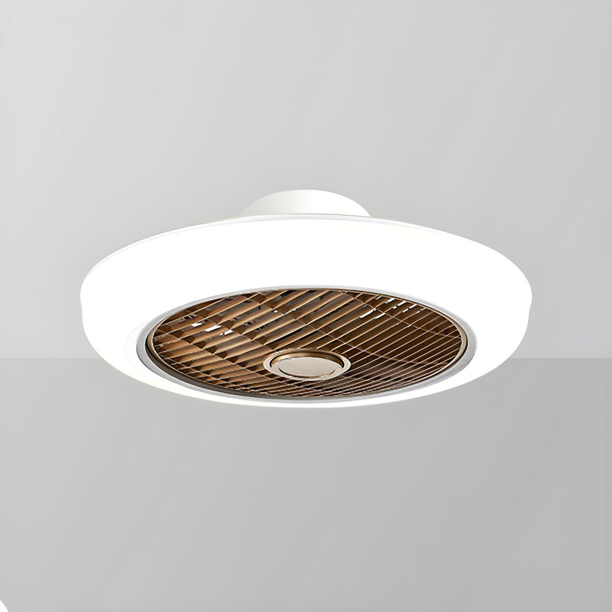 Simple Round Drum Flush Bladeless Ceiling Fan Light Image - 8