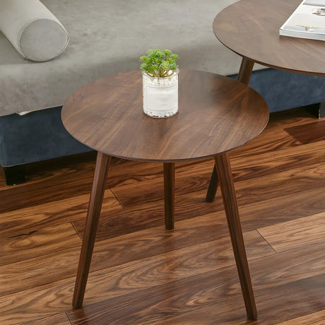 Simple Round Espresso Wood Brown Three Legs End Table Image - 1