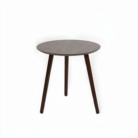 Simple Round Espresso Wood Brown Three Legs End Table Image - 2