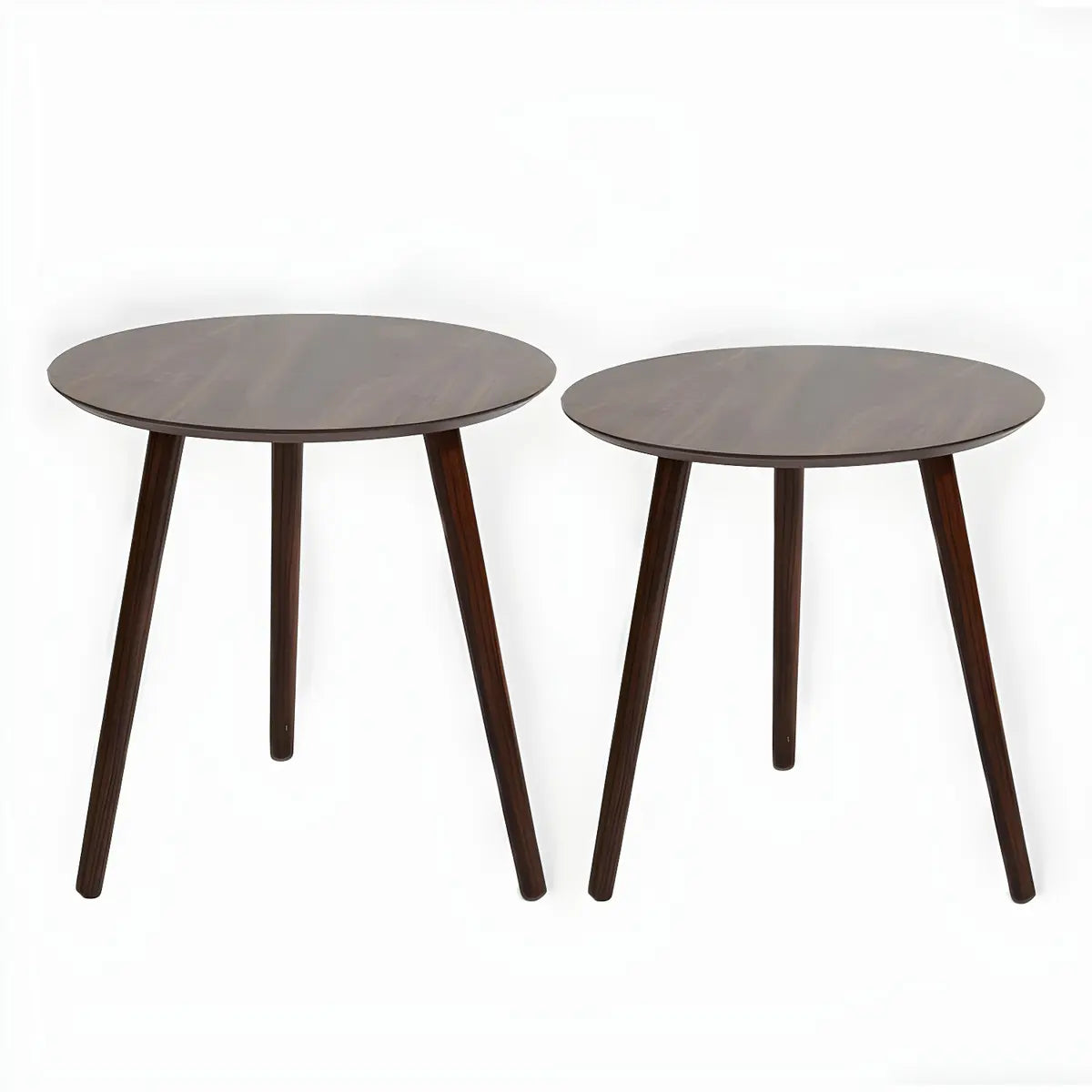 Simple Round Espresso Wood Brown Three Legs End Table Image - 3