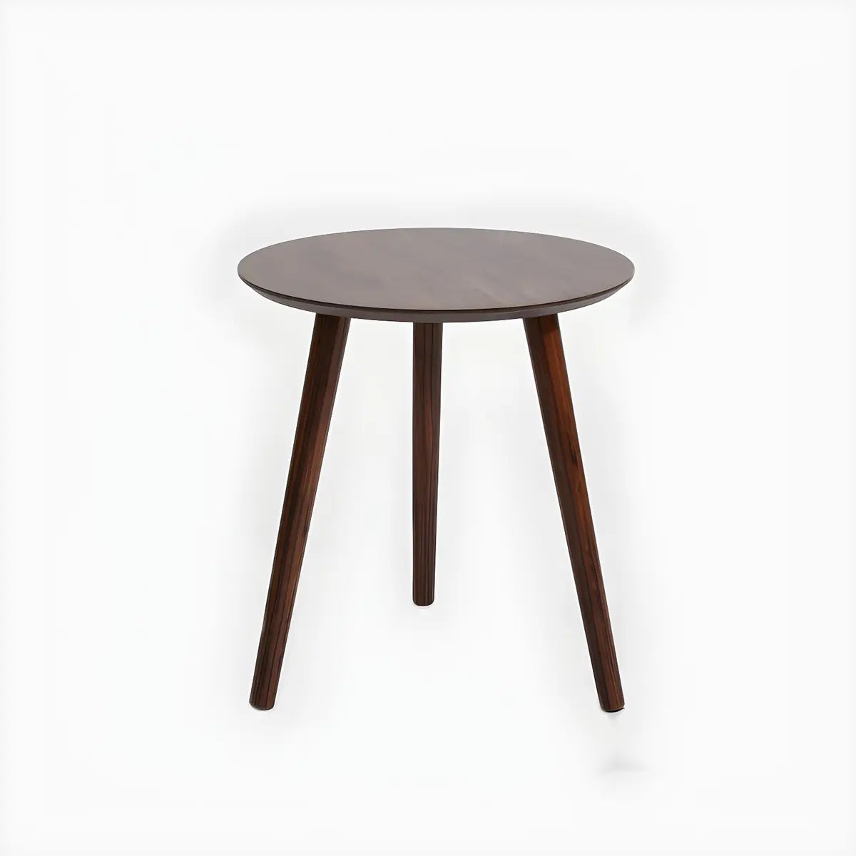 Simple Round Espresso Wood Brown Three Legs End Table Image - 5