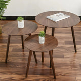 Simple Round Espresso Wood Brown Three Legs End Table Image - 7