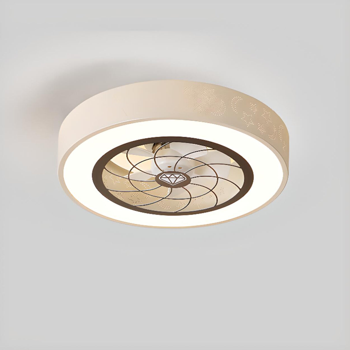 Simple Round Flush Mount Ceiling Fan with LED Light Image - 14