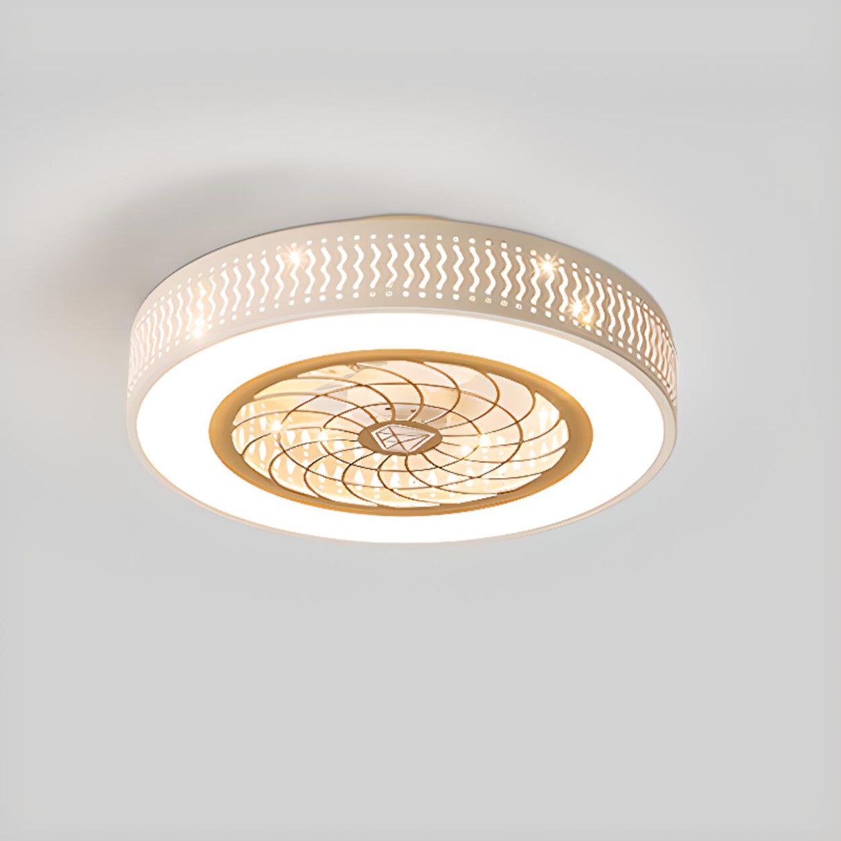 Simple Round Flush Mount Ceiling Fan with LED Light Image - 2