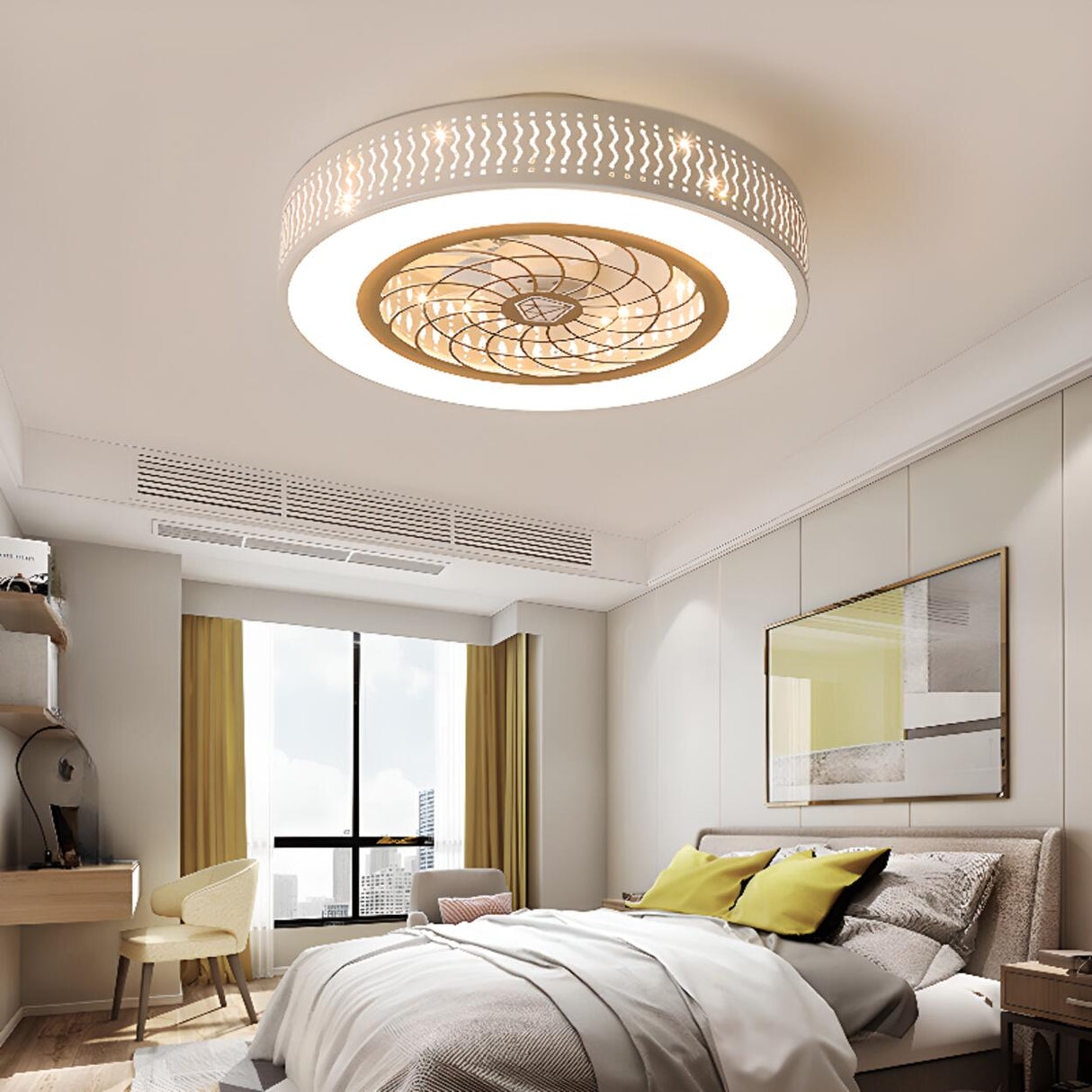 Simple Round Flush Mount Ceiling Fan with LED Light Image - 4