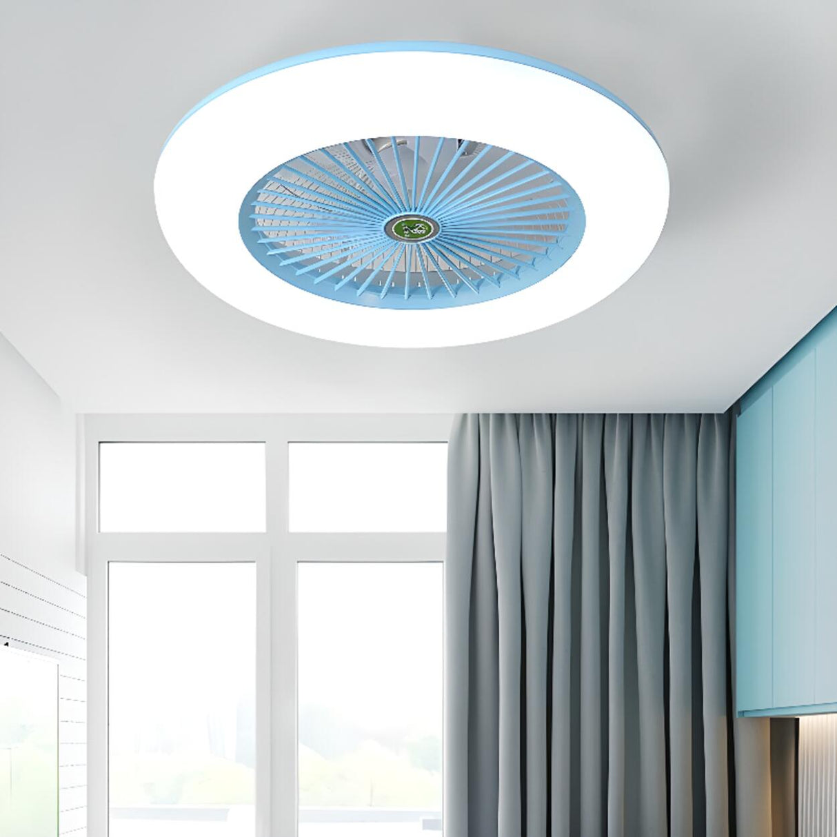 Simple Round Flush Mount Ceiling Fan with LED Light Image - 8