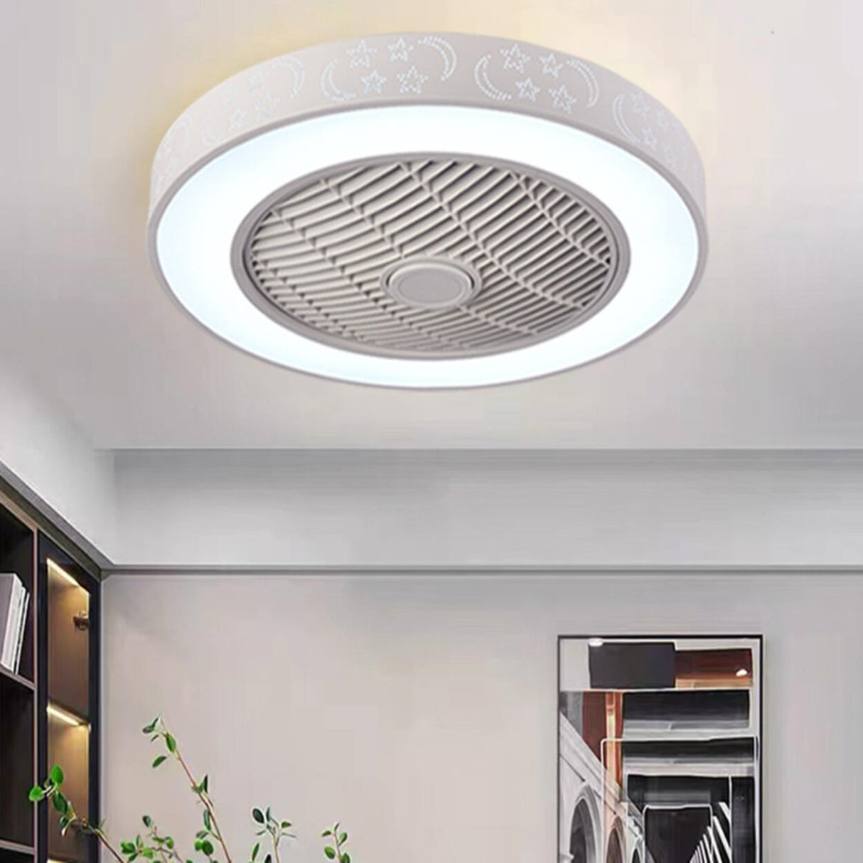 Simple Round Flush Mounted Ceiling Fan with  LED Light Image - 1