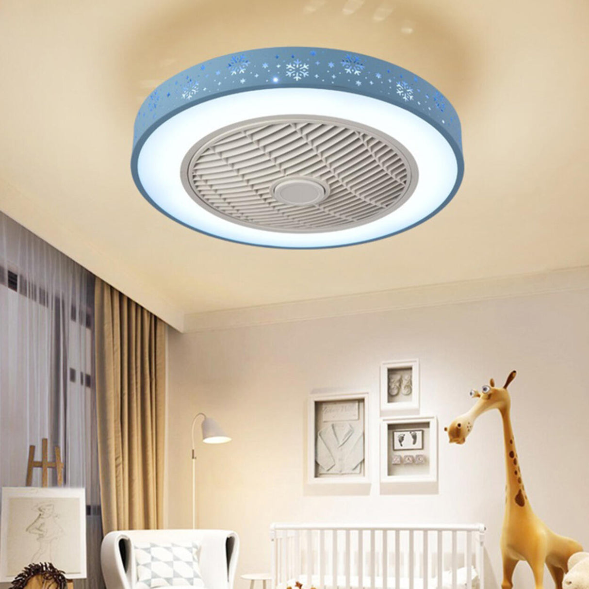 Simple Round Flush Mounted Ceiling Fan with  LED Light Image - 5