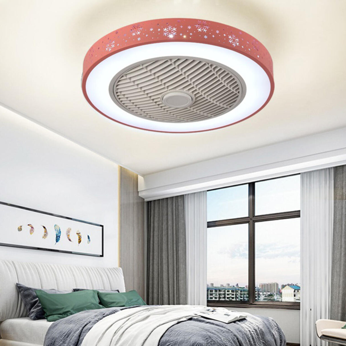 Simple Round Flush Mounted Ceiling Fan with  LED Light Image - 8