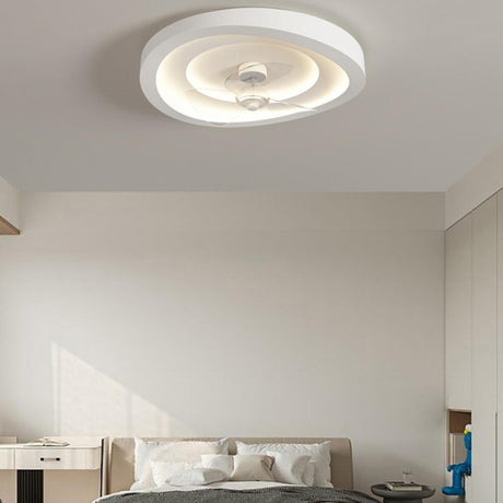 Simple Round Flush White Ceiling Fan with LED Light Image - 1