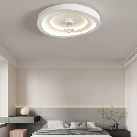 Simple Round Flush White Ceiling Fan with LED Light Image - 2