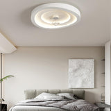 Simple Round Flush White Ceiling Fan with LED Light Image - 3