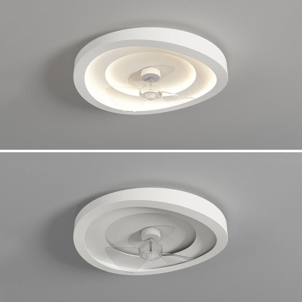 Simple Round Flush White Ceiling Fan with LED Light Image - 6