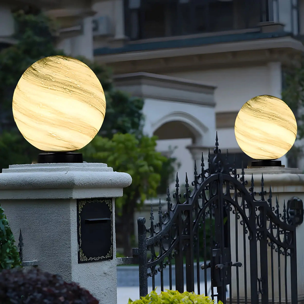 Simple Round Glass Modern Outdoor Fence Post Light Image - 14