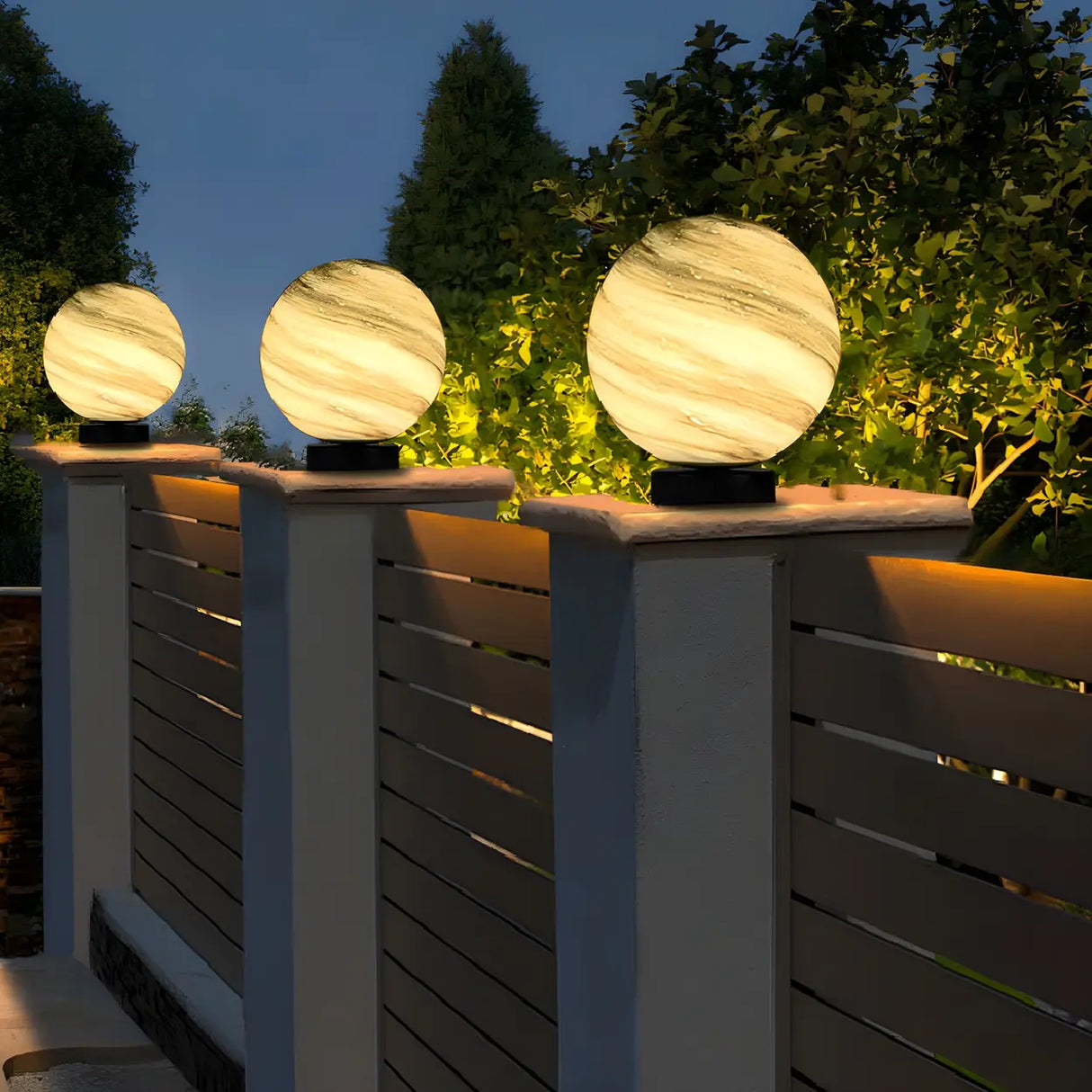 Simple Round Glass Modern Outdoor Fence Post Light Image - 15