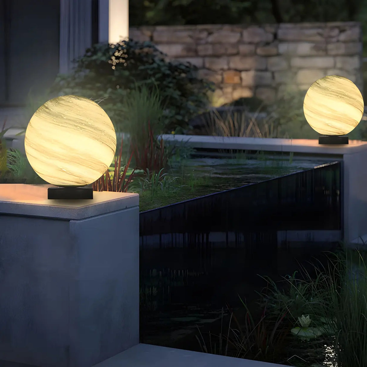 Simple Round Glass Modern Outdoor Fence Post Light Image - 4