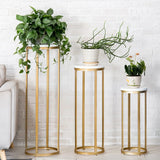 Simple Round Gold Marble Base Metal Nesting Plant Stand Image - 1