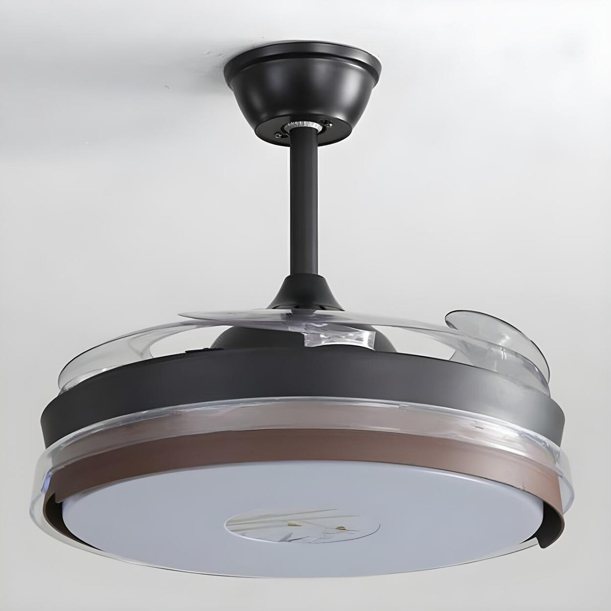 Simple Round Retractable Blade Ceiling Fan with Light Image - 11