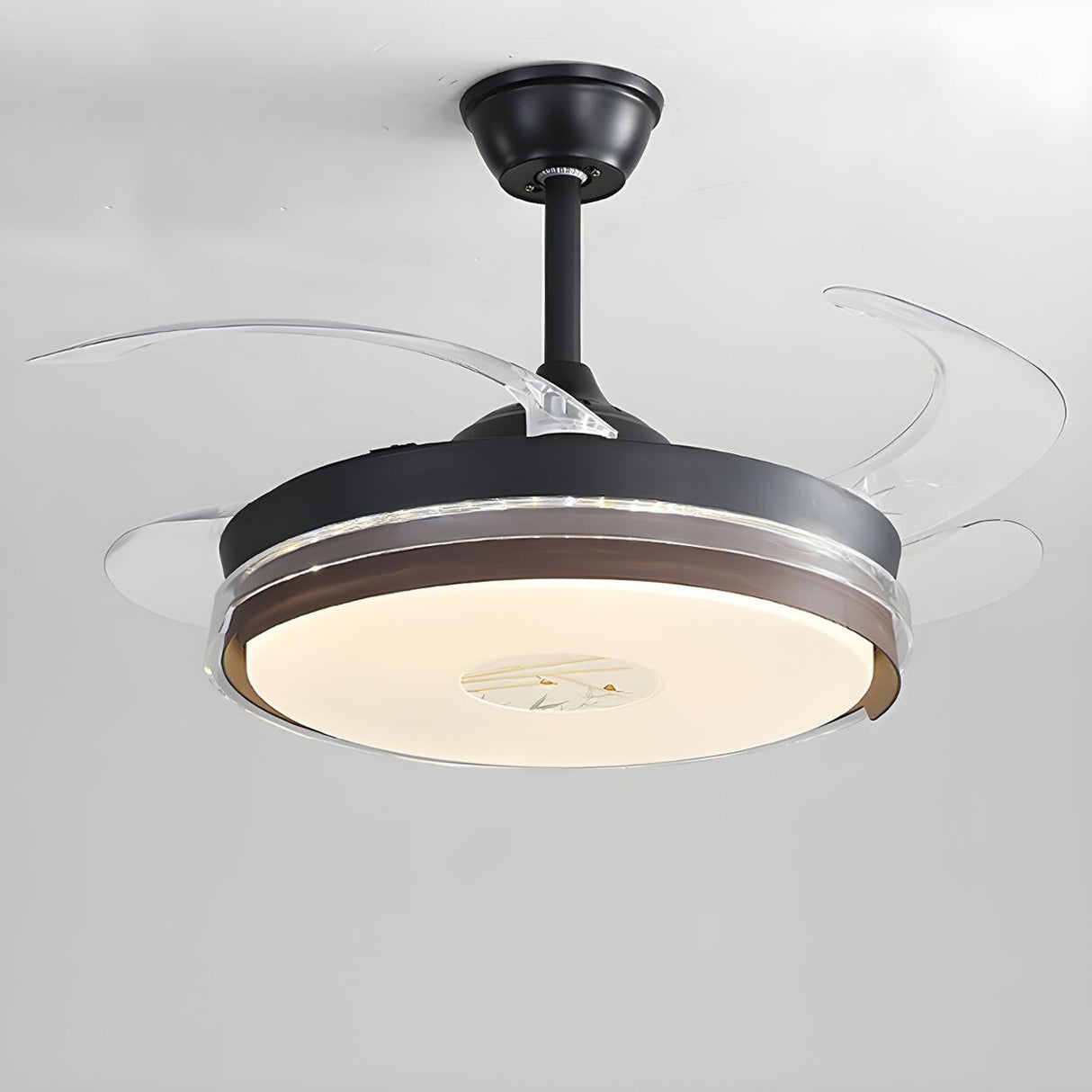 Simple Round Retractable Blade Ceiling Fan with Light Image - 2