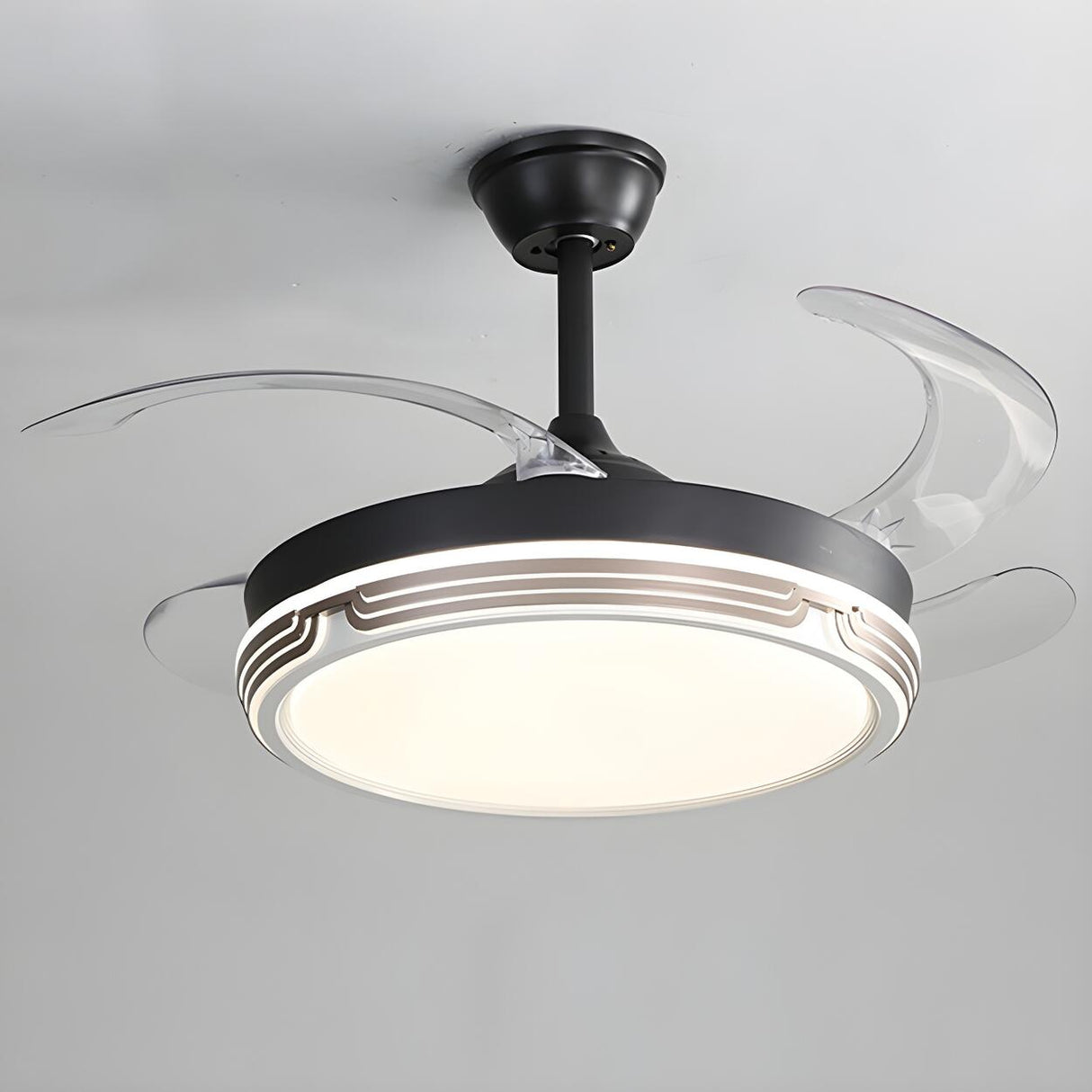 Simple Round Retractable Blade Ceiling Fan with Light Image - 7