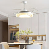 Simple Round Retractable Blade Modern Ceiling Fan Light Image - 1